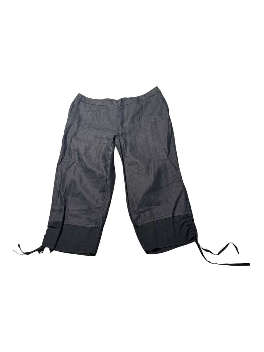 NWT Soft Surroundings Women’s 1X Linen Black Cropped Wide-Leg Pants Drawstring - Picture 5 of 12